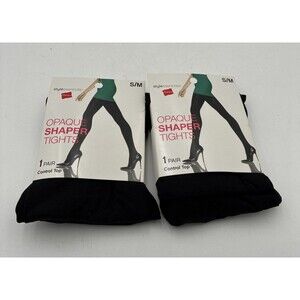 2 PackHanes Style Essentials Opaque Shaper Tights Size S/M Black Control Top New
